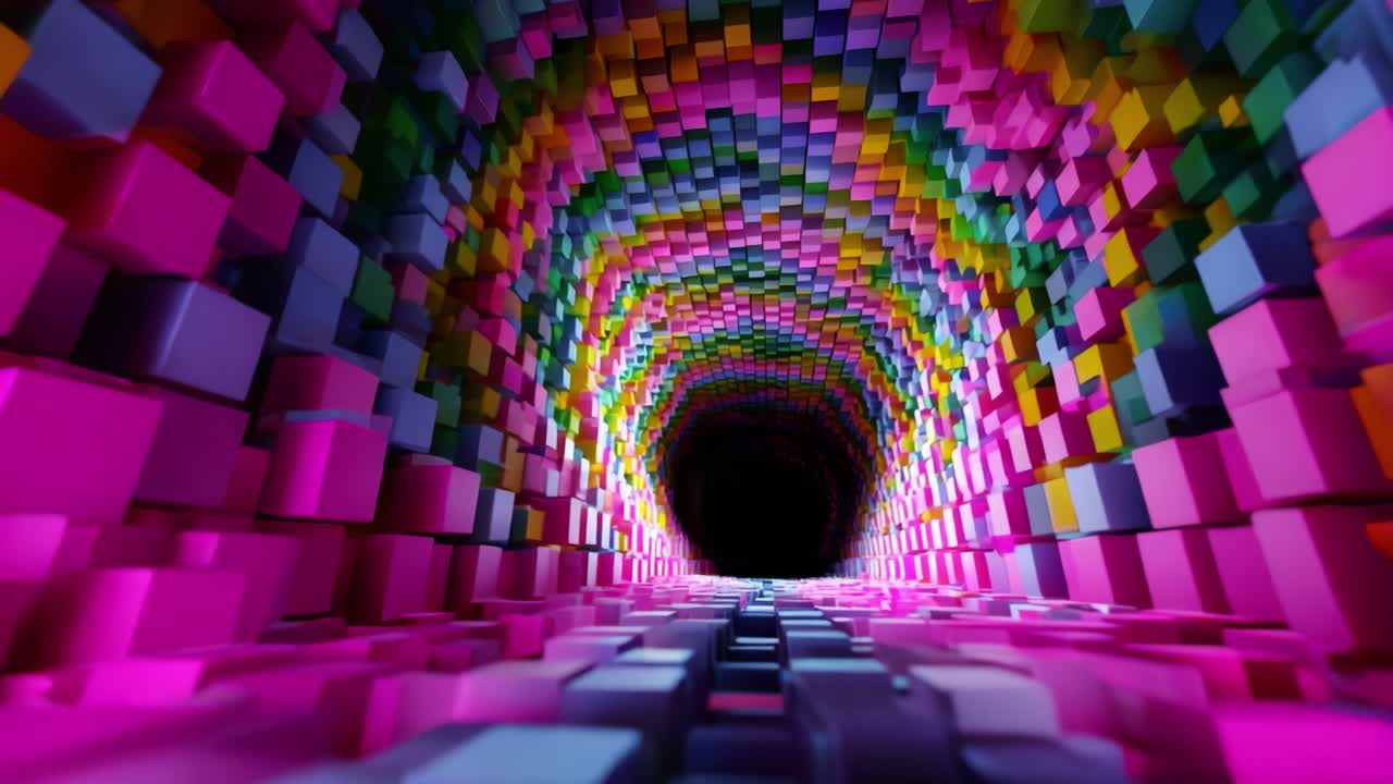 A Vibrant Tunnel of Colorful Blocks: An Enigmatic Journey Through a Multihued Passageway Filled with Extravagant Shades and Geometric Shapes that Create a Stunning Visual Experience