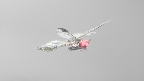 flying diamond dragonfly. the concept of nature and animals. low poly. white color. 3d animation of seamless loop