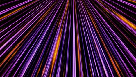 a beautiful straight colorful rays shining and spreading from one point to all the sides on black background, seamless loop. animation. purple and orange sunbeams shimmering and glowing