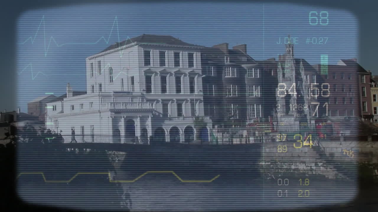 Animating digital data and measurements over waterfront buildings