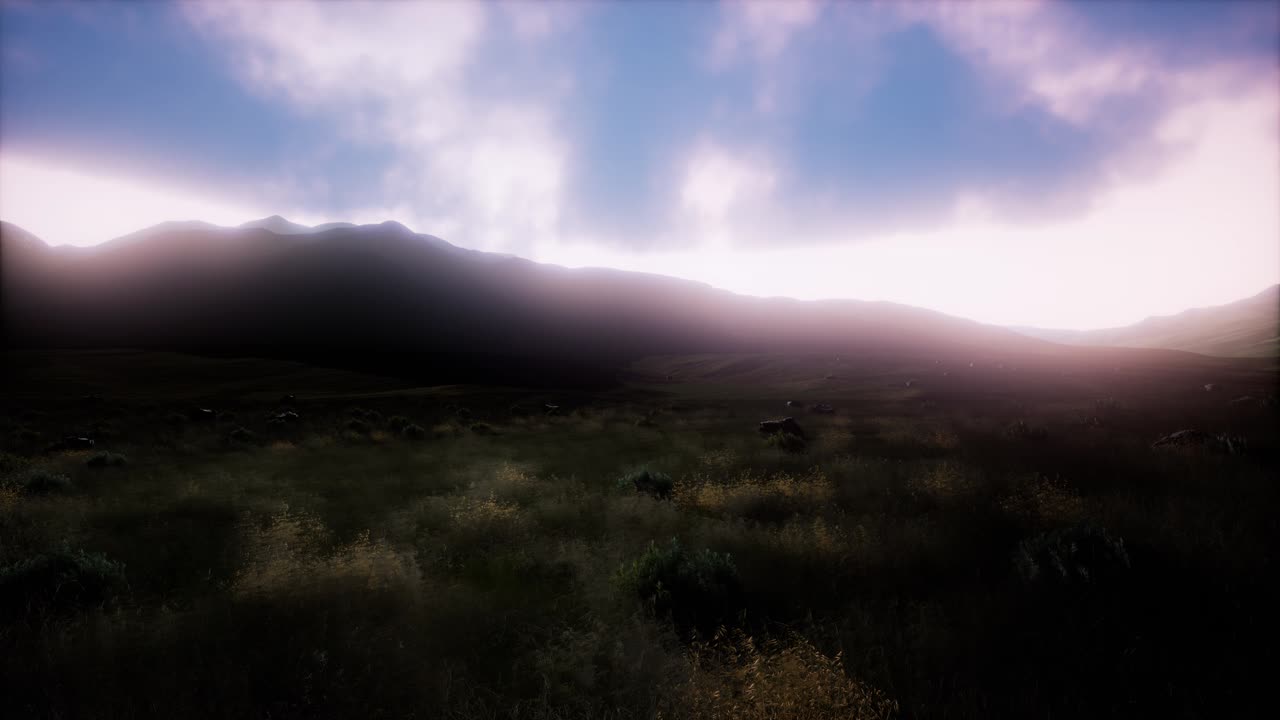 paisaje aéreo de colinas verdes en la niebla