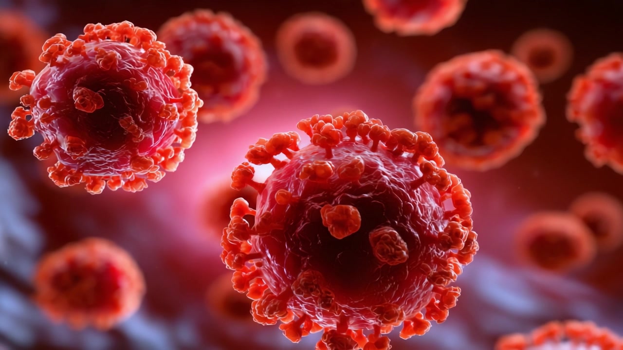 A Close-Up Visualization of Viral Particles Highlighting Their Structure, Composition, and Interactions within a Fluid Environment