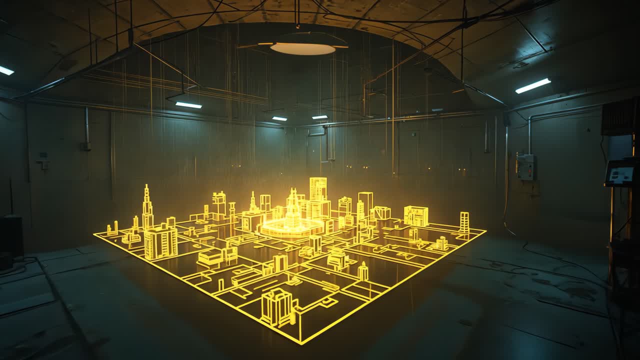 Futuristic Hologram City in a Dark Room