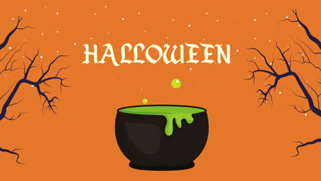 halloween dark scene with cauldron and branches