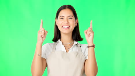mujer, sonrisa y retrato en pantalla verde