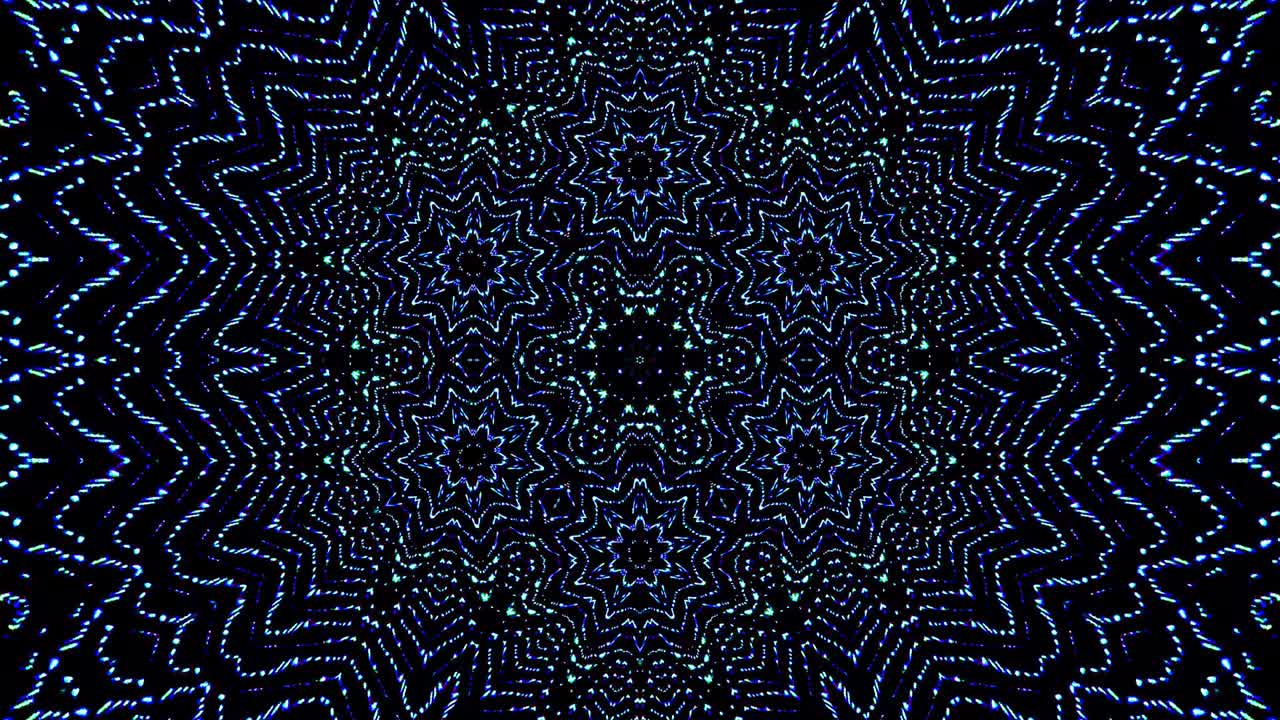 light wave abstract dots set blue color kaleidoscope black background