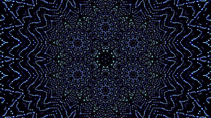 light wave abstract dots set blue color kaleidoscope black background