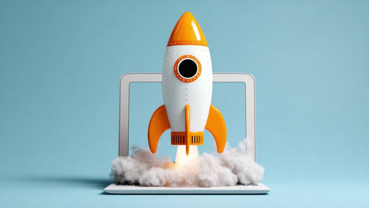 A Creative Illustration of a Rocket Launching from a Laptop, Symbolizing Innovation, Technology, and the Power of Imagination in the Digital Age