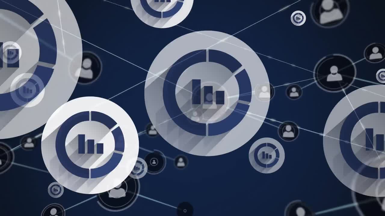 animación de los iconos de los medios en fondo azul