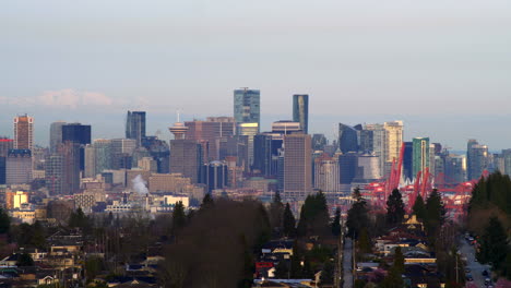 Scenic-View-Of-Downtown-Vancouver-And-Port-In-British-Columbia,-Canada