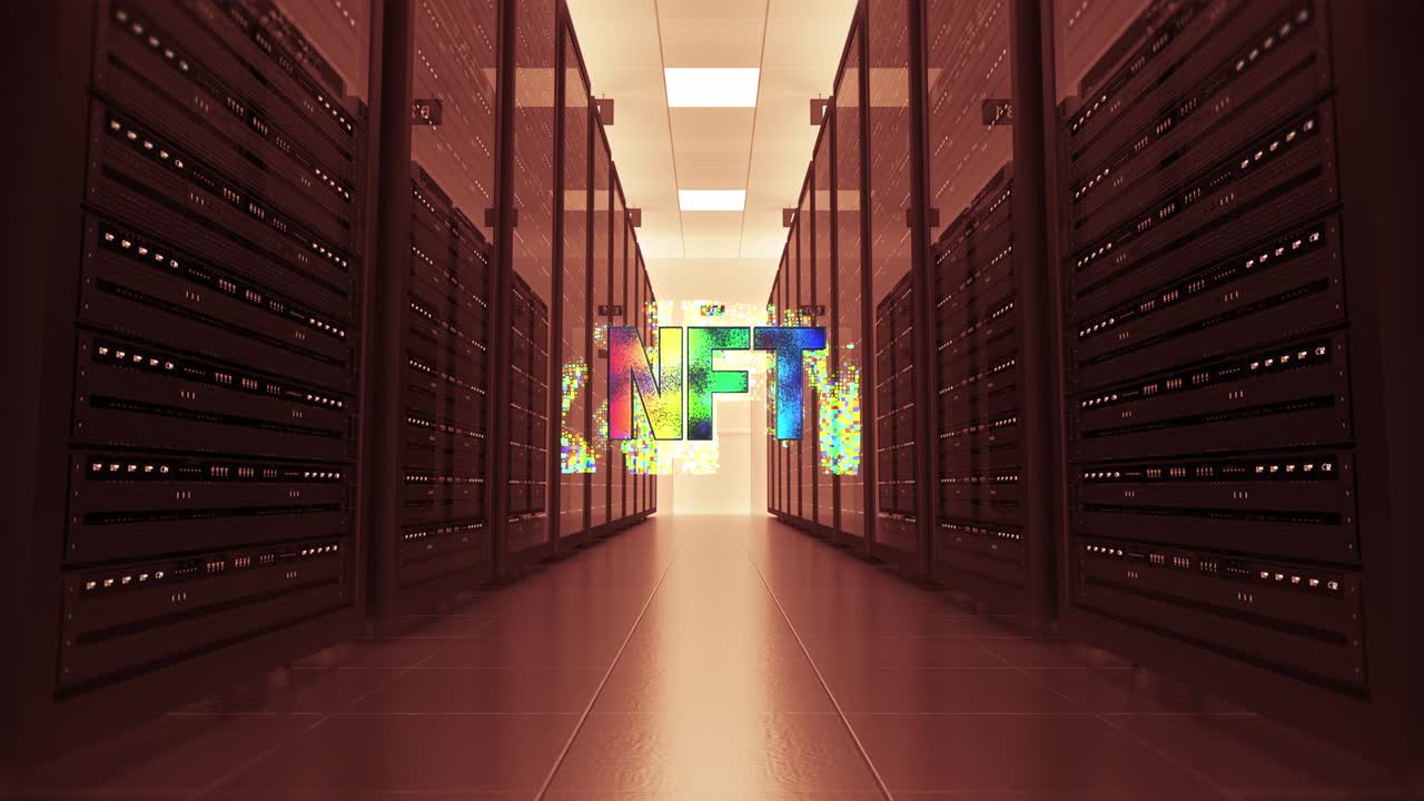 Blockchain Digital NFT Art Modern Datacenter Room.
