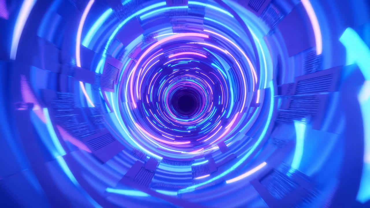 Dynamic Abstract Tunnel of Glowing Neon Lights