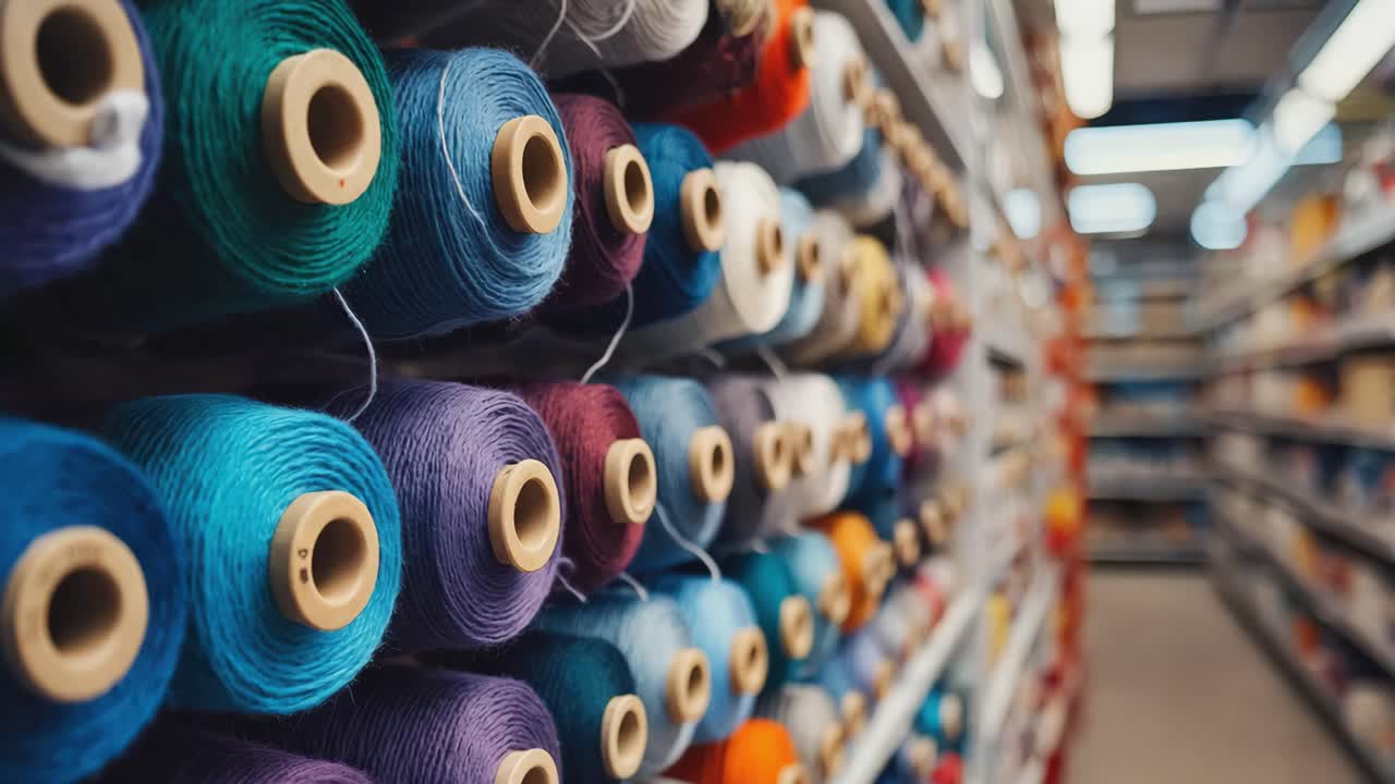Colorful Rolls of Thread and Yarn on Shelves