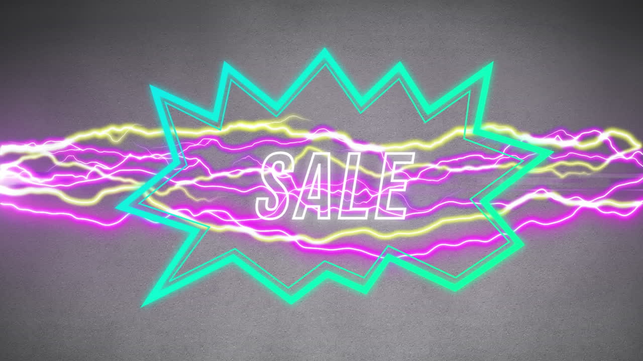 추상적인 배경 위의 레트로 스피치 버블에서 판매 텍스트의 애니메이션