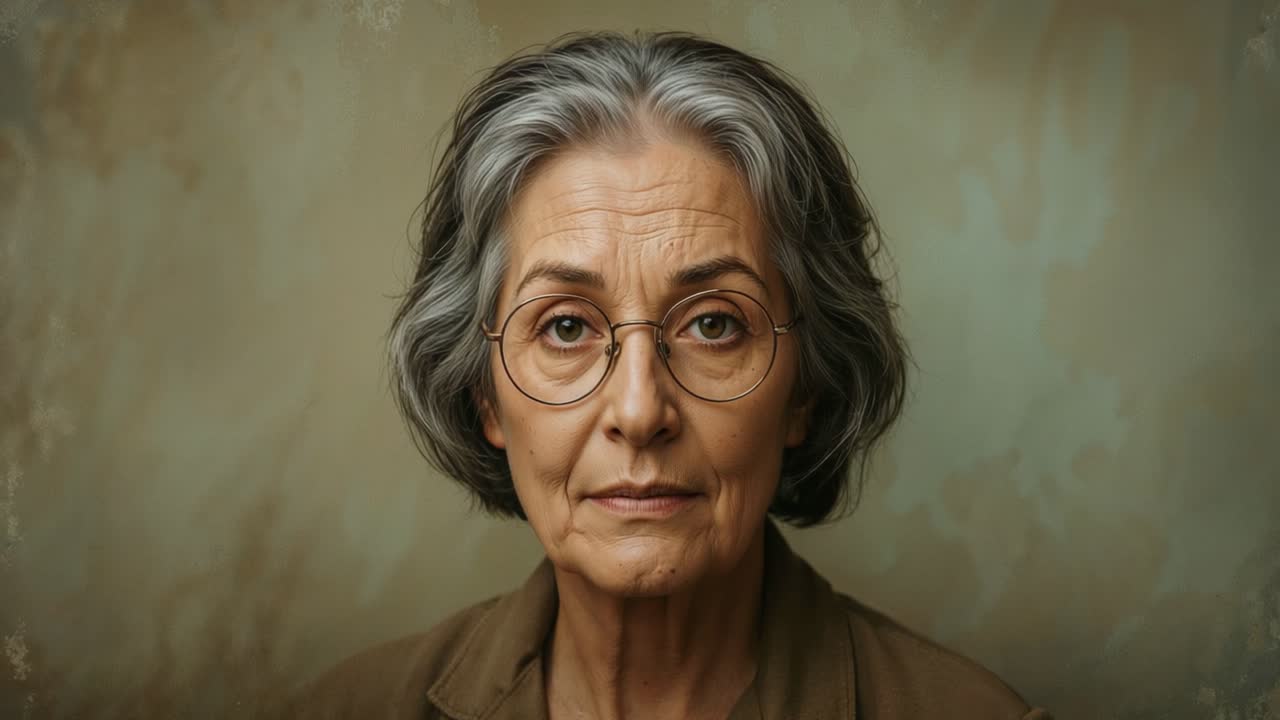 Portrait of an Older Woman with Gray Hair and Glasses