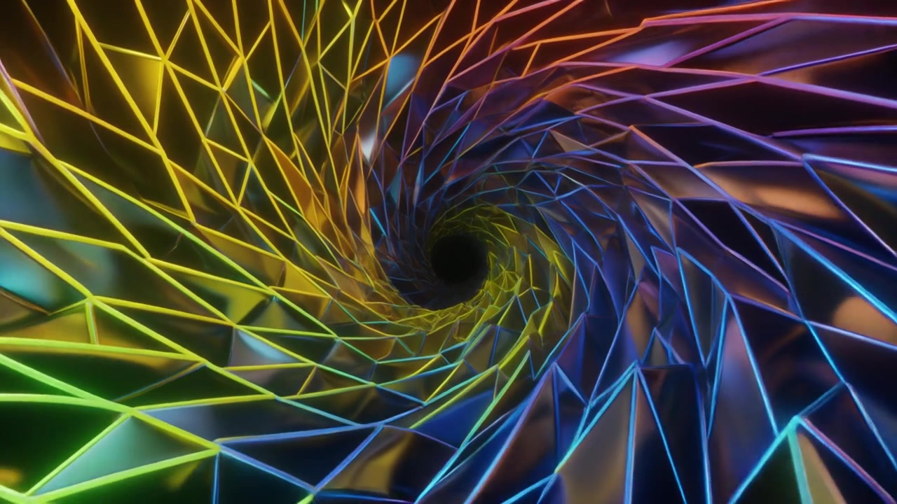 Abstract Geometric Tunnel with Glowing Neon Edges