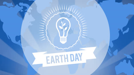 Animation-of-earth-day-text-and-plant-light-bulb-logo-over-blue-world-map