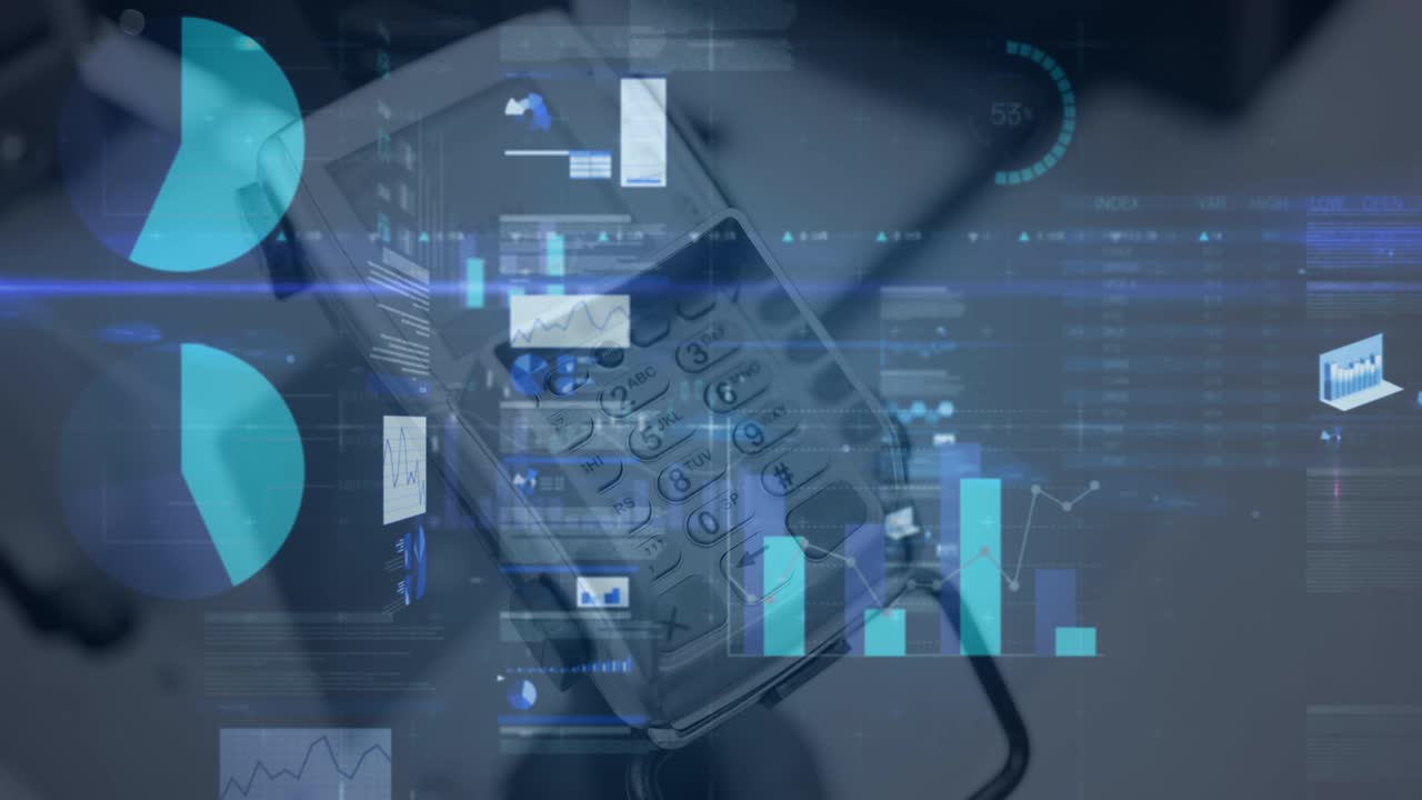 animación del procesamiento de datos financieros a través de terminales de tarjetas de crédito