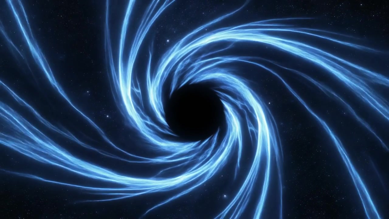 Abstract Animation of a Glowing Blue Black Hole in Deep Space
