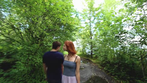 couple walking in forest