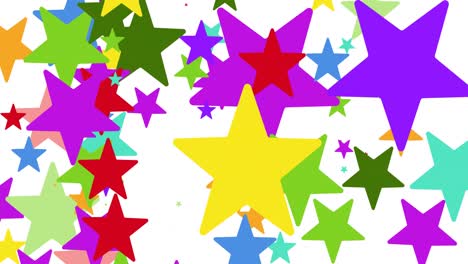 Animation-of-vivid-colorful-stars-covering-white-background