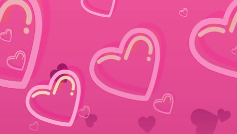 animación de iconos de corazones rojos flotando sobre un fondo rosado