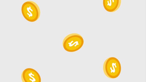 las monedas de oro que caen, el dinero en dólares,