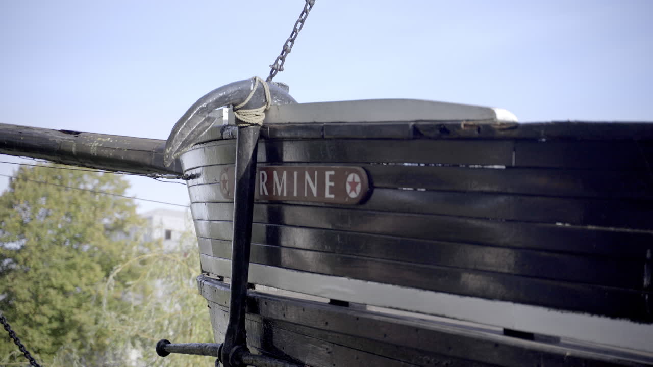 Close-up old dark old boat with anker 4k