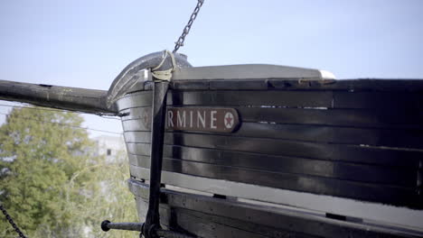 close-up old dark old boat with anker 4k