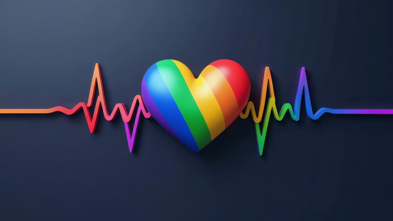 Rainbow Heart with Colorful Heartbeat Line