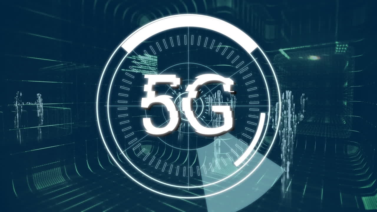 cerchi futuristici con 5g e struttura di telaio digitale con silhouette