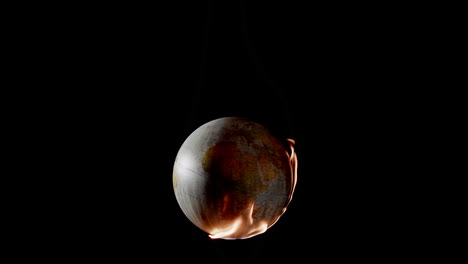 red hot inferno flames envelops globe of earth, human responsibility, static