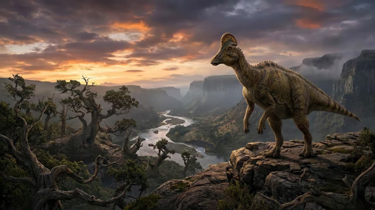 Parasaurolophus in un paesaggio preistorico