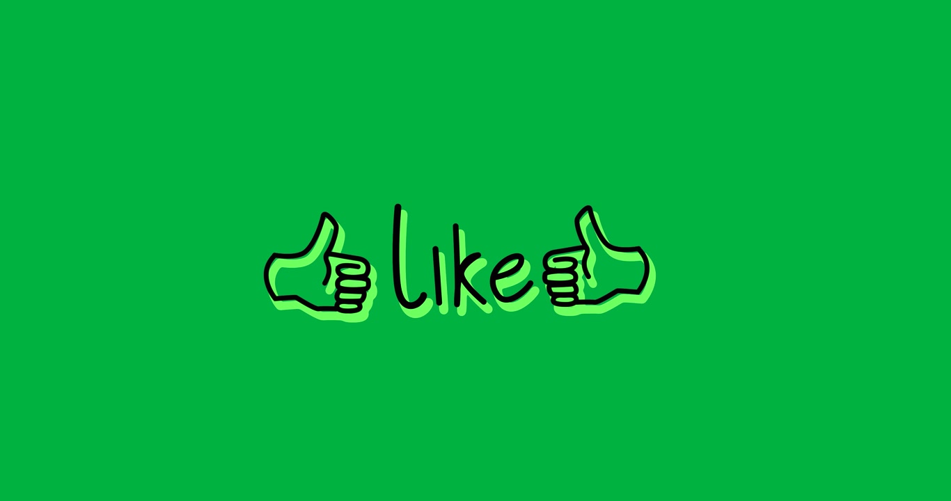 Loop centrato con icone di like che cambiano bagliore neon e mostrano una variazione di tonalità su trasparente.