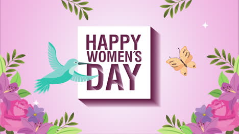 happy womens day card with flowers and birds frame