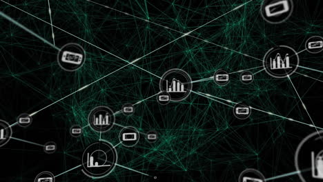 network of connections and data processing animation over dark background