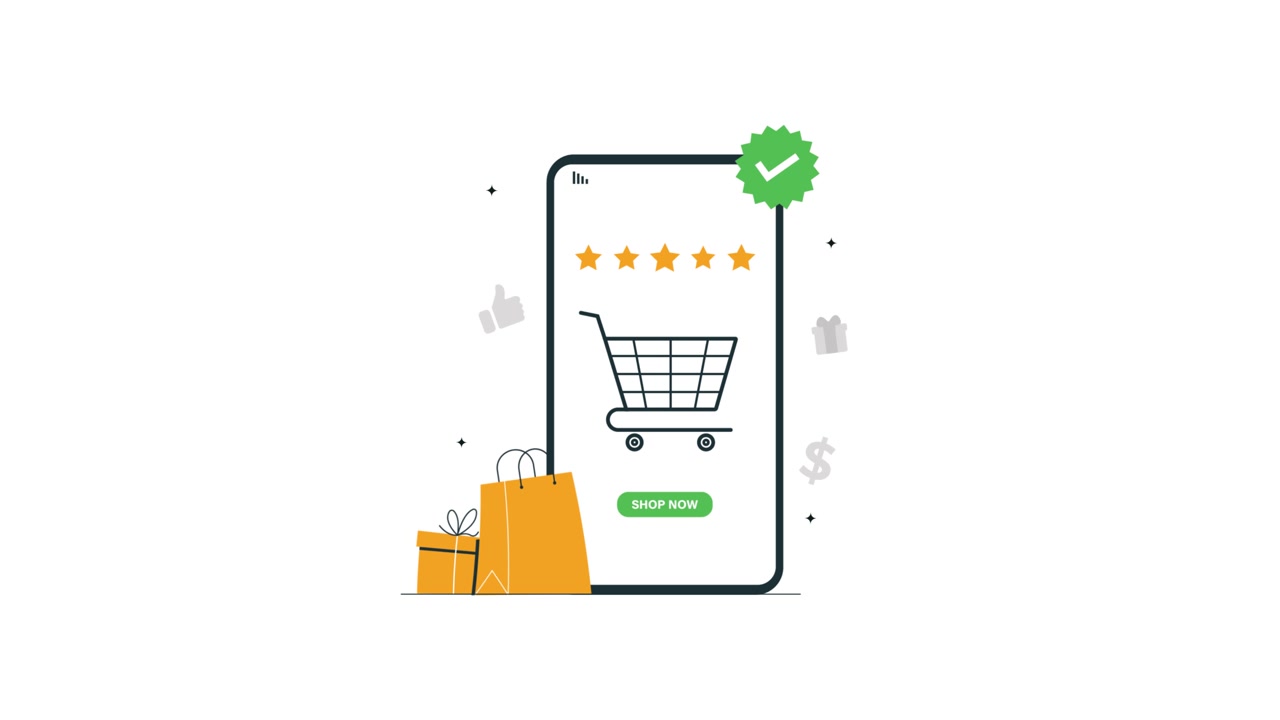 Concetto di E-commerce Mobile con Carrello della Spesa e Conferma d'Acquisto.