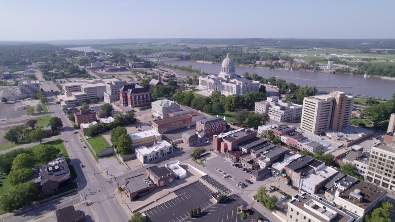 Fly above the majestic State Capitol and the scenic Missouri River with stunning drone footage.