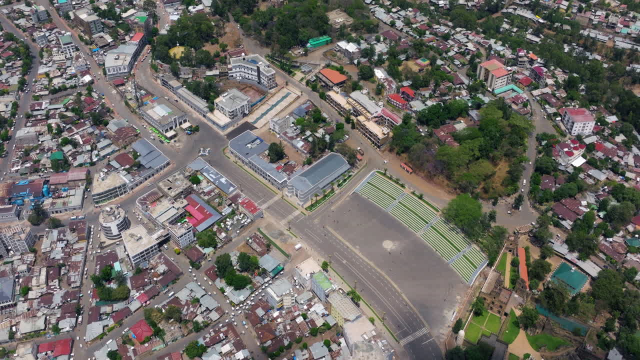 Aerial View Of Meskel Square In Gondar City In Ethiopia.