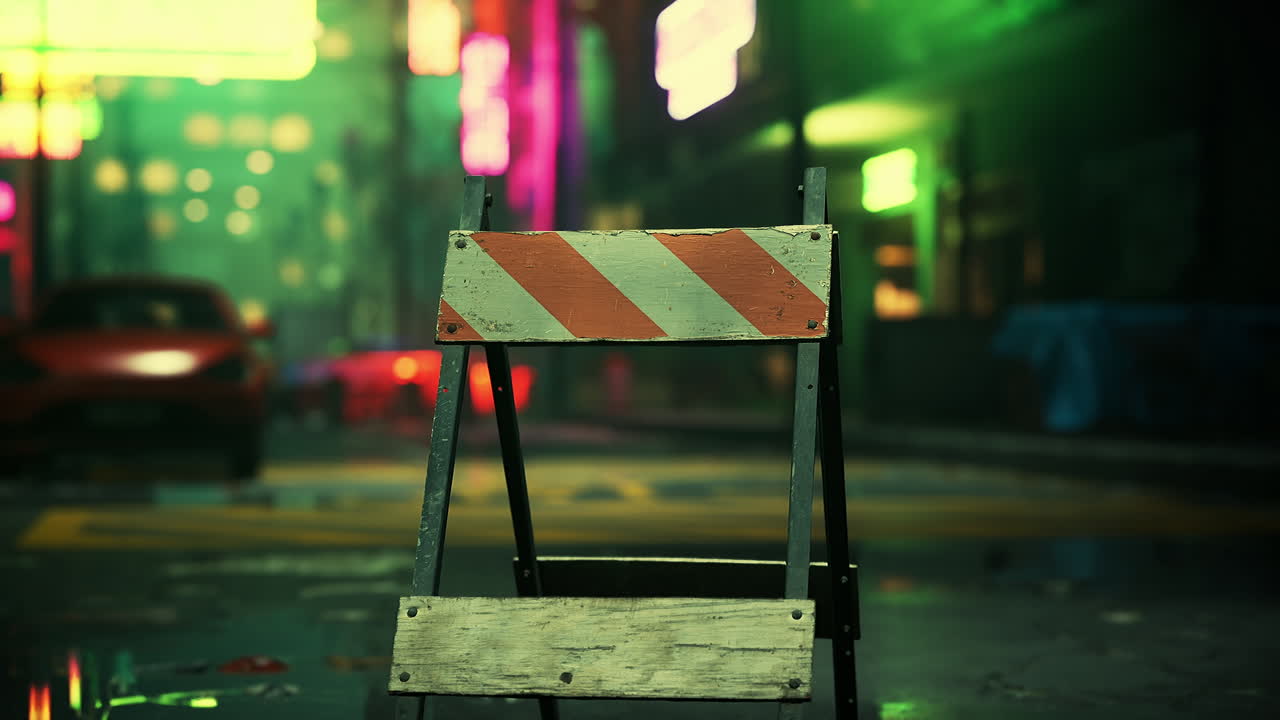 밤 에 도로 를 차단 한 빈 도시 거리