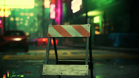 empty city street at night with roadblock