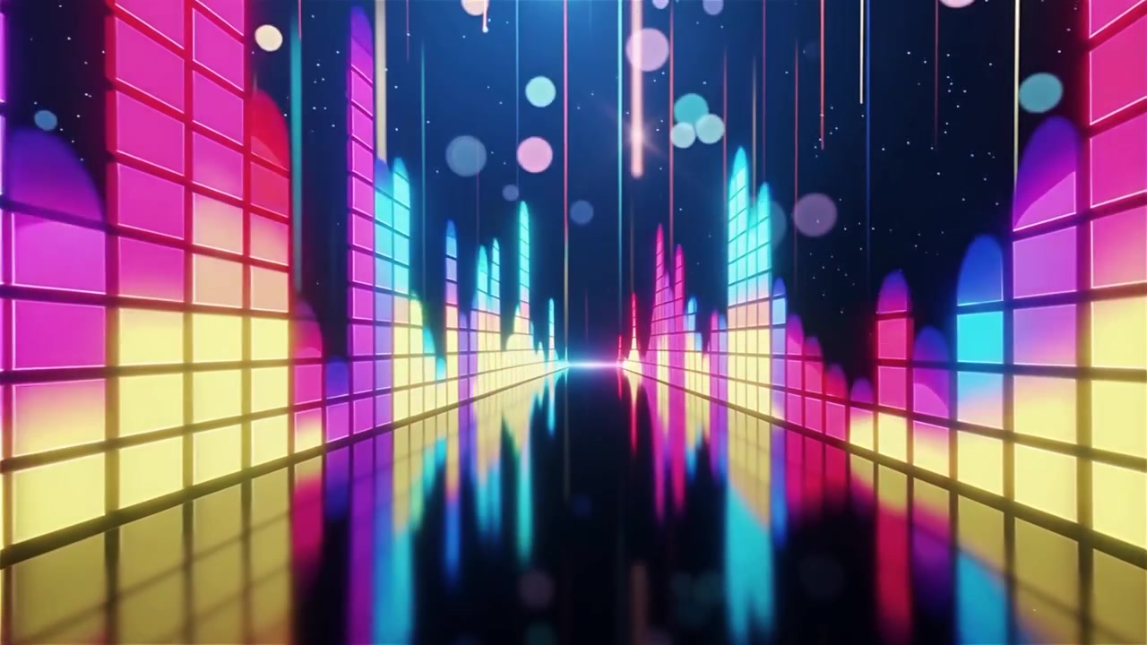 Futuristisk regnbuefarvet neon musik equalizer visualisering baggrund.