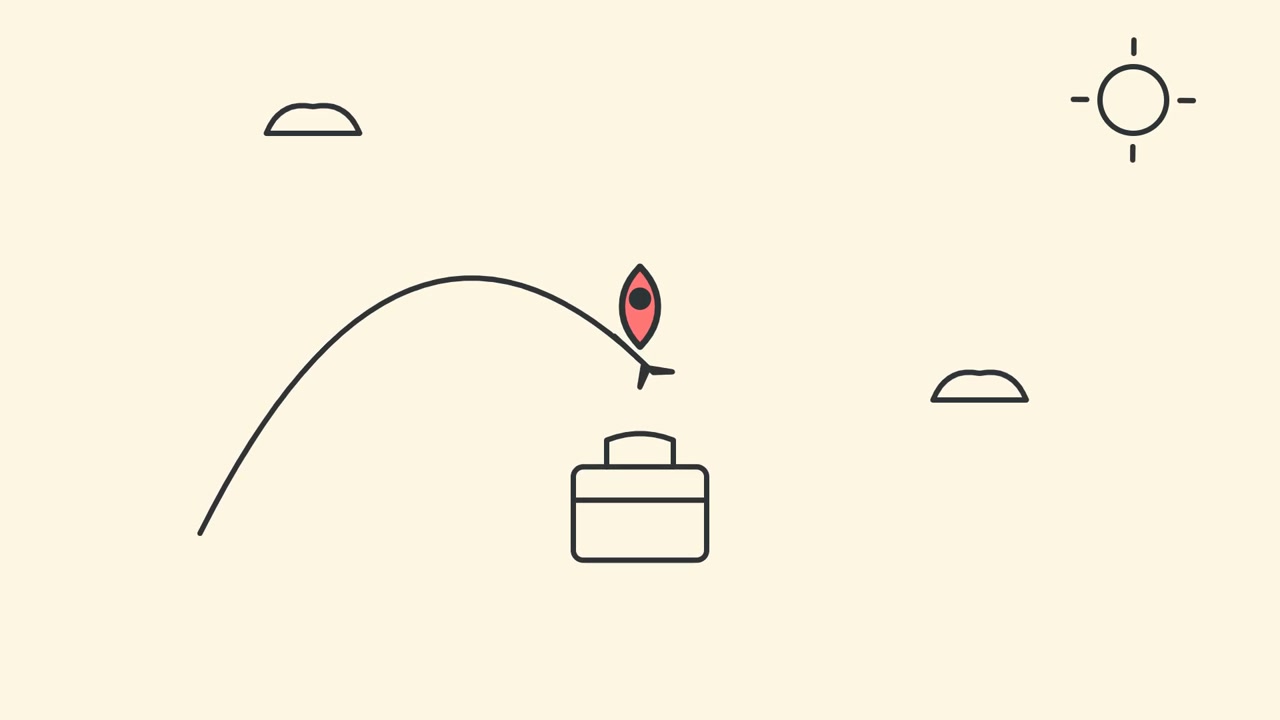 Minimalist Animation of an Airplane Taking Off Over a Briefcase