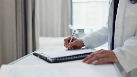 closeup, hands and a doctor with notes