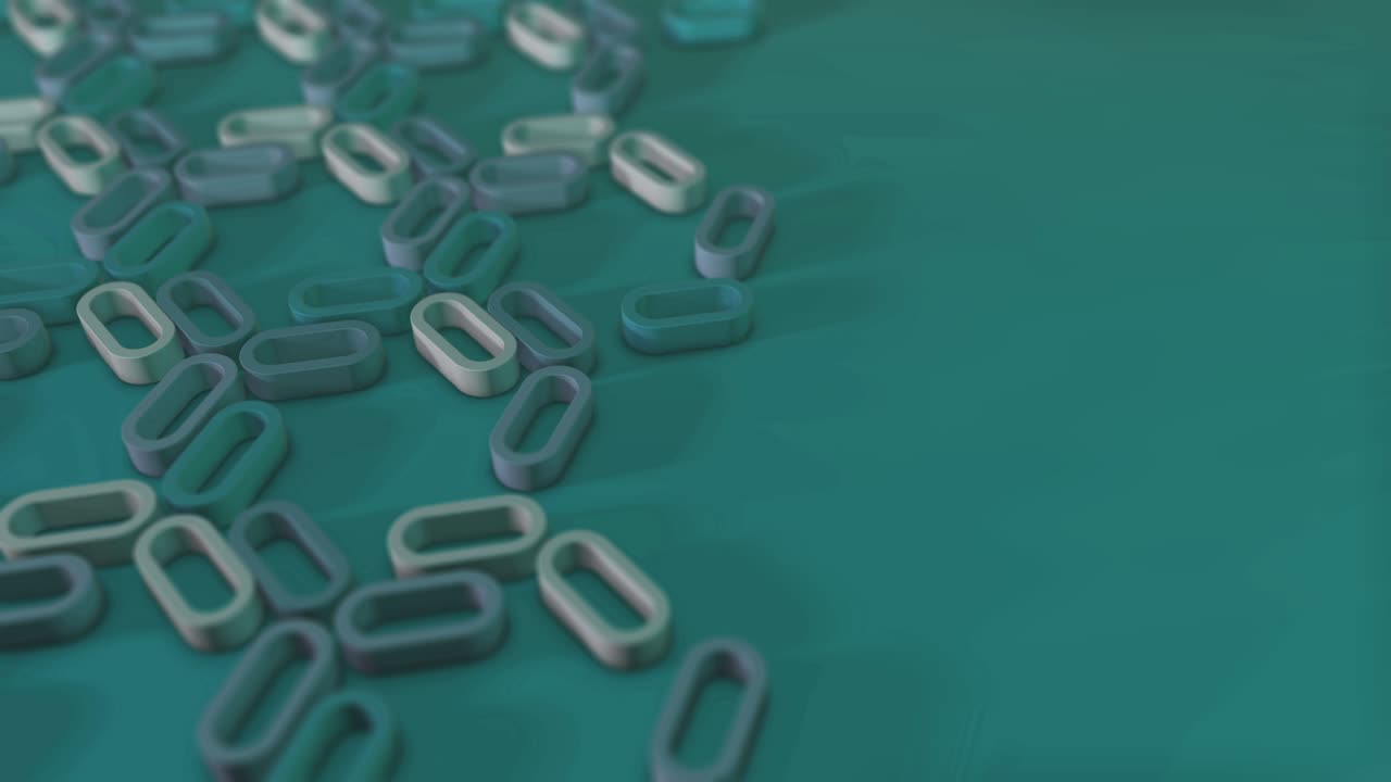 간단한 미니멀리즘 3d 루프형 회전형 extruded 모양의 렌더링. 하늘 푸른 타원형, 링크. 반 프레임