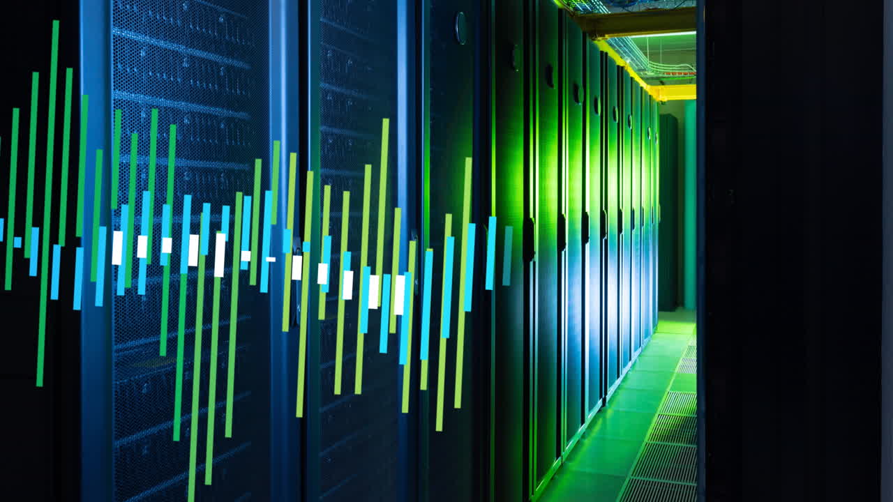 Animation of data processing against computer server room