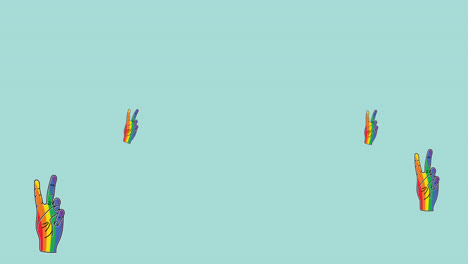 Animation-Von-Stolztexten-Und-Regenbogen-V-Zeichen-Auf-Blauem-Hintergrund