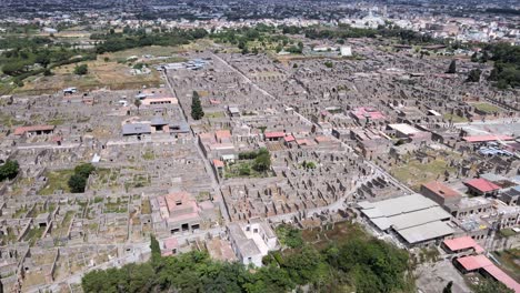 aerial drone shot over pompei,italy