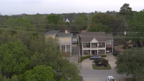 Establishing shot of homes in the historic Heights area in Houston, Teas