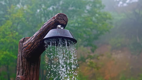 rustic outdoor shower in a forest